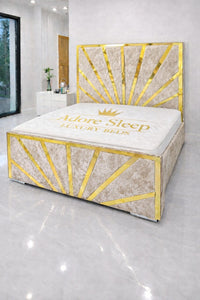 Crushed Velvet Champagne - Solaris Radiance Luxury Geometric Upholstered Bed Frame