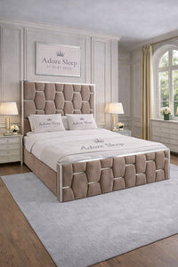 Naples Mink - Hexa Monarch Luxury Silver Strip Panel Bed Frame