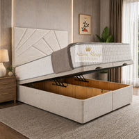 Naples Cream - Meridian Abstract Geometry Ottoman Divan Bed | Luxury Hydraulic Storage Bed Frame