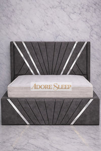 Naples Slate Grey - Bat Radiance Luxury Panel Bed Frame with Silver Strip – Upholstered