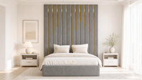 Plush Velvet Grey - Alisha Gold Strip Grandline Luxury Floor-Standing Ottoman Storage Bed