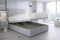 Plush Velvet Silver - Regency Lined Panel Luxury Solid Ottoman Storage Bed Frame