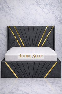 Naples Charcoal - Bat Luxury Panel Bed Frame with Gold Strip – Upholstered