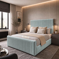 Plush Velvet Duck Egg - Radisson Luxury Fluted Bed – Premium Upholstered Bed Frame with Statement Headboard & Footboard