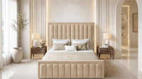 Plush Velvet Beige - Buckingham Tailored Luxury Panelled Ottoman Storage Bed