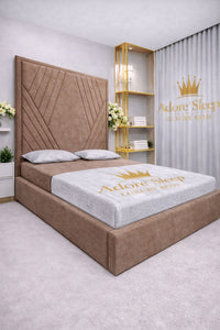Naples Mink - Seraphina Luxe Geometric Upholstered Bed Frame | Luxury Designer Statement Bed