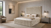 Crushed Velvet Gold - Savoy Luxury Panel Bed – Premium Upholstered Bed Frame with Grand Framed Headboard