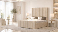 Naples Sand - Langham Column Luxury Panelled Ottoman Storage Bed