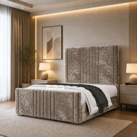Crushed Velvet Mink - Langham Luxury Centre Channel Bed – Premium Upholstered Bed Frame with Statement Headboard & Footboard