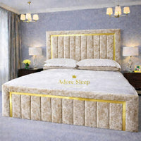 Crushed Velvet Champagne - Aurelia Grand Luxe Panelled Upholstered Bed Frame | Luxury Statement Bed