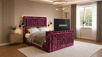 Crushed Velvet Aubergine - Carlton Luxury Panelled TV Bed – Premium Upholstered Bed Frame with Integrated TV Footboard