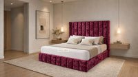 Crushed Velvet Aubergine - Chelsea Luxury Channel Panel Bed – Premium Upholstered Bed Frame with Statement Headboard