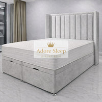Naples Silver - Grand Elysee Luxury Panelled Upholstered Bed Frame with Divan Ottoman Storage