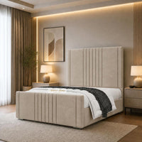 Naples Beige - Langham Luxury Centre Channel Bed – Premium Upholstered Bed Frame with Statement Headboard & Footboard