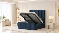 Plush Velvet Sapphire - Langham Column Luxury Panelled Ottoman Storage Bed