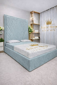 Plush Velvet Duck Egg - Seraphina Luxe Geometric Upholstered Bed Frame | Luxury Designer Statement Bed