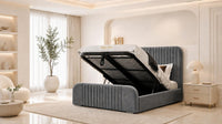 Plush Velvet Grey - Beaumont Arc Luxury Ribbed Ottoman Storage Bed