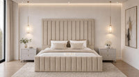 Naples Beige - Savoy Luxury Panel Bed – Premium Upholstered Bed Frame with Grand Framed Headboard
