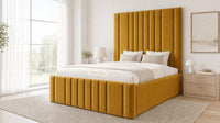 Plush Velvet Mustard Gold - Knightsbridge Imperial Luxury Panelled Ottoman Storage Bed