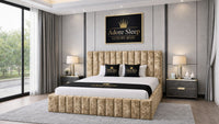 Crushed Velvet Gold - Valentina Grande Luxury Channel-Tufted Upholstered Bed Frame