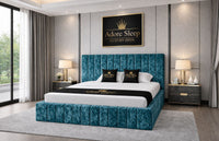 Crushed Velvet Teal - Valentina Grande Luxury Channel-Tufted Upholstered Bed Frame