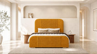 Plush Velvet Mustard Gold - Beaumont Arc Luxury Ribbed Ottoman Storage Bed