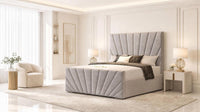 Plush Velvet Silver - Riviera Fan Luxury Sculpted Ottoman Storage Bed