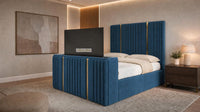 Naples Blue - Kensington Luxury Fluted TV Bed with Metallic Accents – Premium Upholstered TV Bed Frame