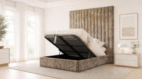 Crushed Velvet Mink - Alisha Gold Strip Grandline Luxury Floor-Standing Ottoman Storage Bed