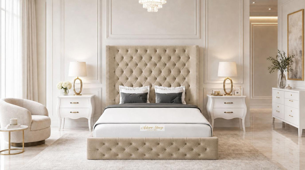 Naples Sand - Claridge Chesterfield Luxury Deep-Button Ottoman Storage Bed