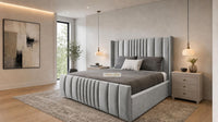 Naples Silver - Mayfair Luxury Panelled Bed – Premium Upholstered Bed Frame with Statement Headboard & Footboard