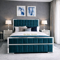 Plush Velvet Teal - Aurelius Linear Upholstered Designer Bed | Luxury Gold Frame Statement Bed