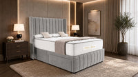 Plush Velvet Steel - Valentina Vertical Luxe Divan Bed – Channelled Statement Headboard & Storage