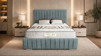 Plush Velvet Duck Egg - Dorchester Luxury Scalloped Panel Bed – Premium Upholstered Bed Frame with Statement Headboard