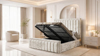 Crushed Velvet Cream - Buckingham Tailored Luxury Panelled Ottoman Storage Bed