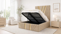 Plush Velvet Beige - Monaco V-Line Luxury Geometric Ottoman Storage Bed