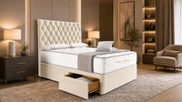 Naples Cream - Regency Diamond Luxury Divan Bed – Deep Button-Tufted Headboard with Premium Upholstered Frame & Storage