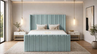 Plush Velvet Duck Egg - Kensington Fluted Luxury Ottoman Storage Bed