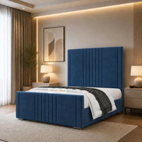 Plush Velvet Sapphire - Langham Luxury Centre Channel Bed – Premium Upholstered Bed Frame with Statement Headboard & Footboard