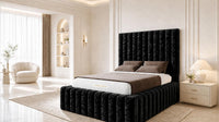 Crushed Velvet Black - Dorchester Wraparound Luxury Channelled Ottoman Storage Bed