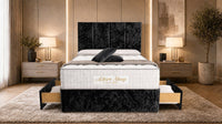 Crushed Velvet Black - Kensington Grande Luxury Divan Bed – Premium Upholstered Bed Frame with Tall Vertical Panel Headboard