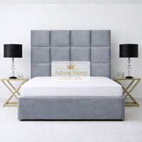 Plush Velvet Steel - Kensington Royale Luxury Ottoman Divan Storage Bed Frame – Premium Panelled Headboard
