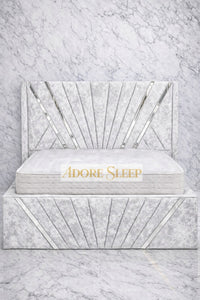 Crushed Velvet White - Bat Radiance Luxury Panel Bed Frame with Silver Strip – Upholstered