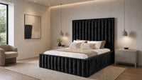 Crushed Velvet Black - Savoy Luxury Panel Bed – Premium Upholstered Bed Frame with Grand Framed Headboard