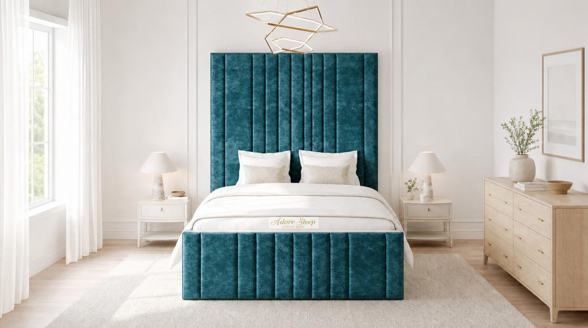 Crushed Velvet Teal - Knightsbridge Imperial Luxury Panelled Ottoman Storage Bed