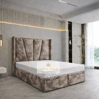 Crushed Velvet Mink - Valençay Flared Sunburst Wingback Bed | Luxury Divan Ottoman Upholstered Bed Frame
