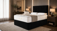 Plush Velvet Black - Aurelia Luxury Sunburst Divan Bed – Designer Upholstered Bed Frame