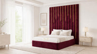 Plush Velvet Maroon - Alisha Gold Strip Grandline Luxury Floor-Standing Ottoman Storage Bed