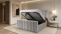Plush Velvet Silver - Kensington Fluted Luxury Ottoman Storage Bed