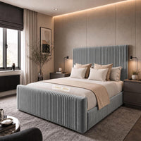 Plush Velvet Steel - Radisson Luxury Fluted Bed – Premium Upholstered Bed Frame with Statement Headboard & Footboard